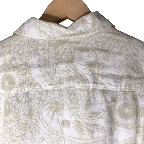 Tommy Bahama Linen Shirt Long Sleeve Button Up Paisley Floral Cream Gold Large - Picture 9 of 11